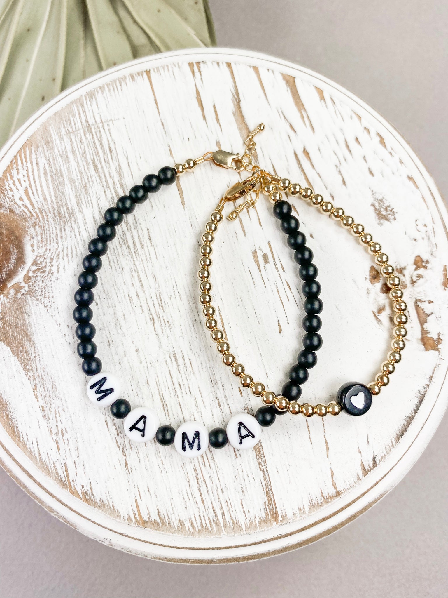 Custom Name Bracelet - Gold Font Black Beads